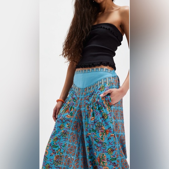 NWT Free People S Laurel Canyon Pants in Turquoise Combo New $128 retail - Picture 3 of 6